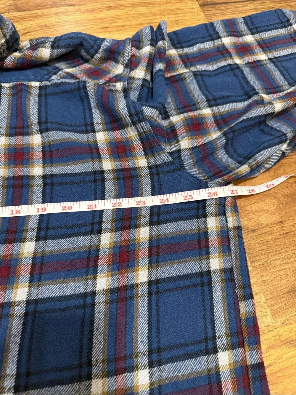 Stanley Blue Plaid Button-Down Shirt with Red and White Accents